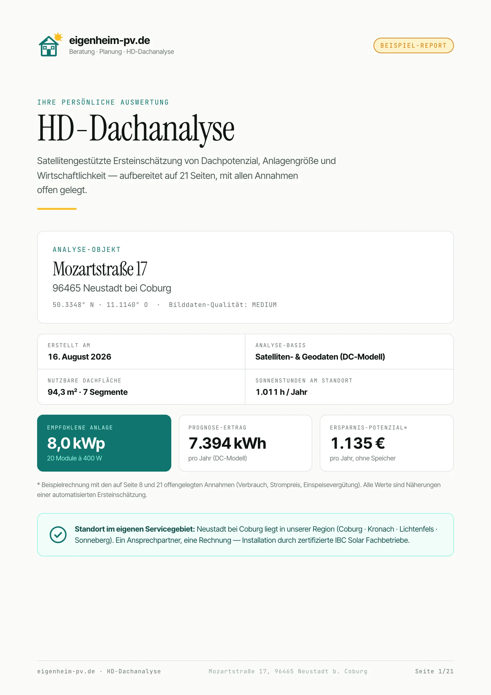 Premium-Report Seite 01: TITEL (Beispiel Mozartstr. 17)
